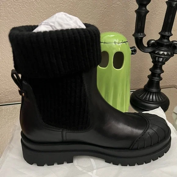 Sam Edelman Steele Knit Chelsea Black Leather Ankle Boots - Picture 6 of 9